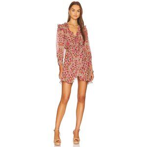 MISA‎ Los Angeles Dress Veruka Mini Pink Hibiscus Floral Print Size XS